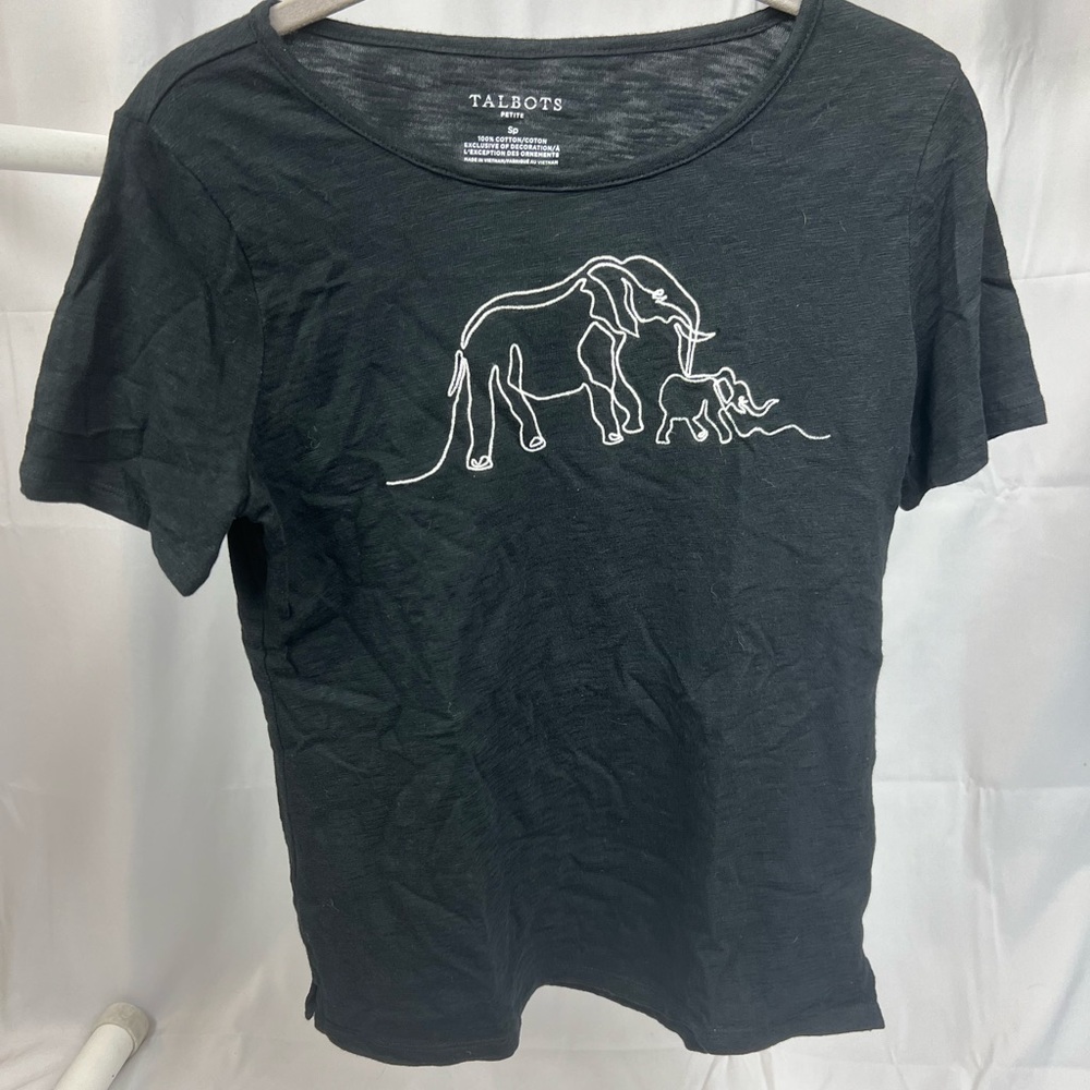 Talbots Women’s Black Elephant Graphic T-Shirt